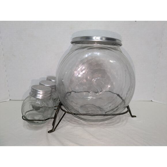 Vintage Hoosier S Embossed Glass Jar Set 3 Shakers & Stand CTW Home Collection - Picture 1 of 11